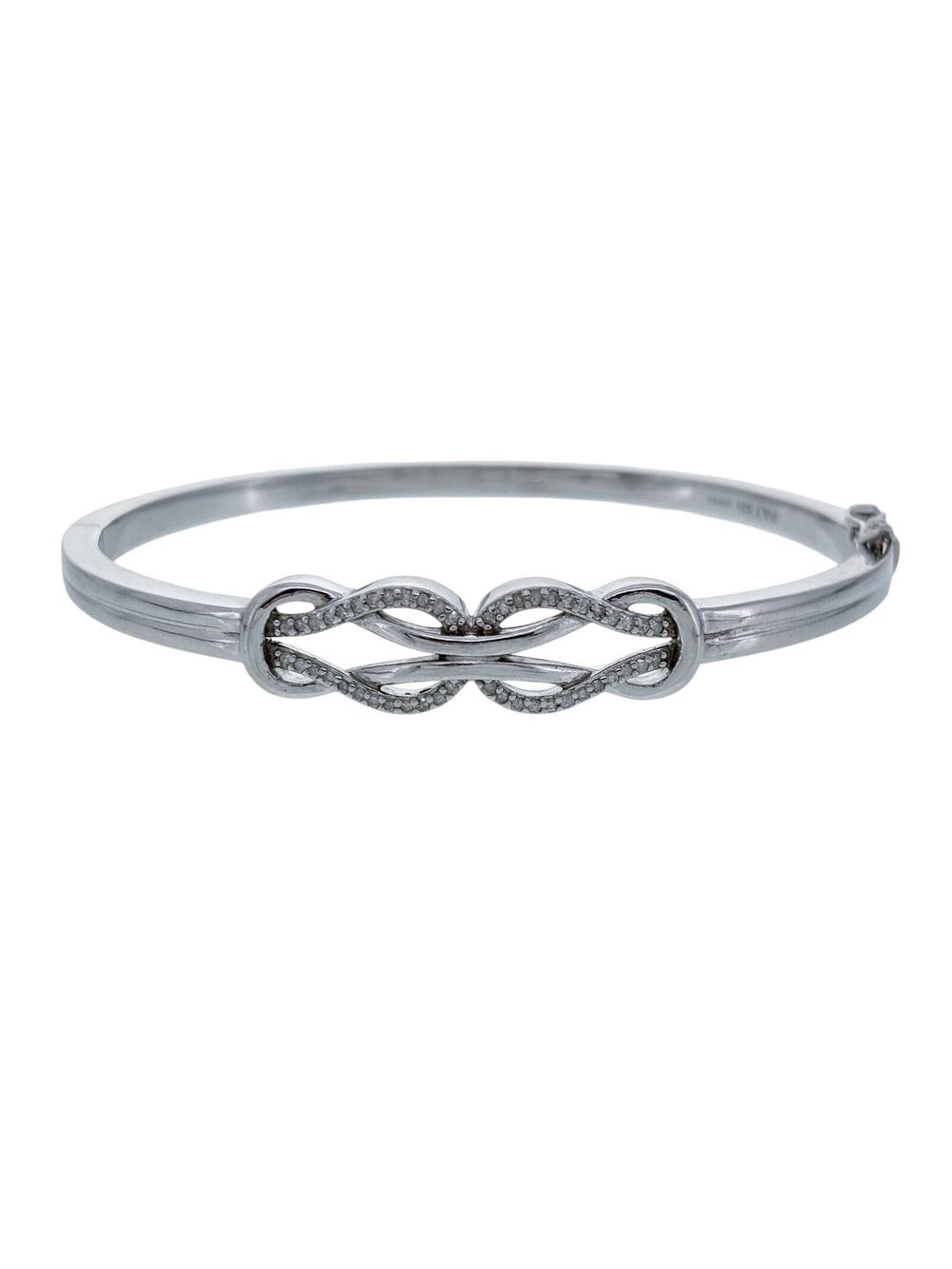 Vintage Sterling Silver 925 Diamond 0.24tcw Infinity Knot Bangle Bracelet 7"